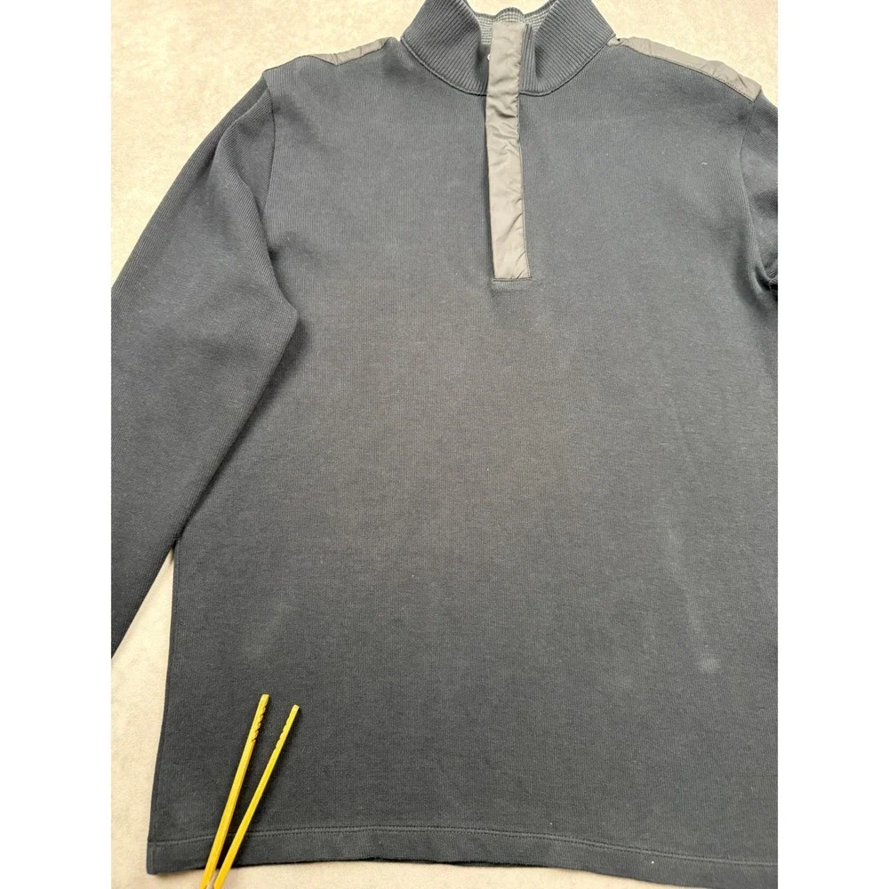 Hugo Boss Mens L Regular Fit Quarter Zip Pullover Black Shoulder Overlay Sweater